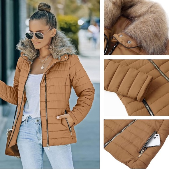 Winter Parka camel insulated faux fur hooded women jacket coat - Picture 6 of 8
